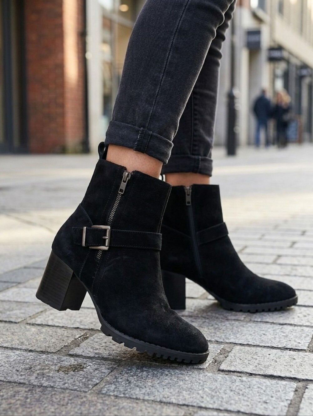 Blondo Black Suede Block Heel Ankle Boots